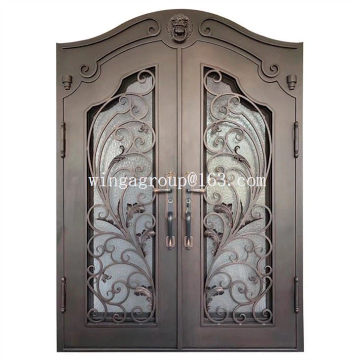 Round Top Front Entry Double Wrought Iron Door